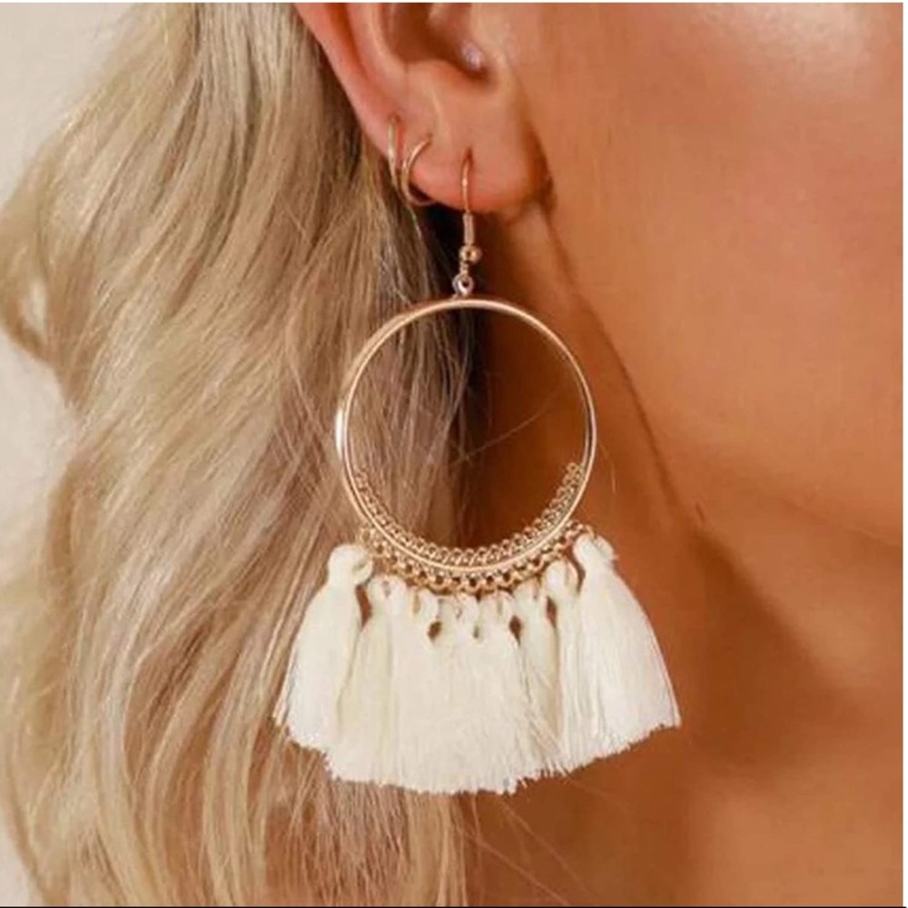 “Arriba!” Tassel Fringe Boho Party Hoop Earrings - Picture 1 of 16